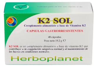 K2 Sol Vitamina K2 de Alta Absorción y Asimilación Espagírica (48 Cápsulas) – Suplemento Esencial para la Correcta Fijación del Calcio y Salud Ósea