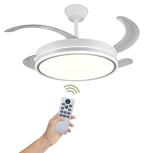 LUMIKING Lampara Ventilador de Techo Luz LED Silencioso de 30 W de Motor con 4 Aspas - Ventiladores de Techo con Tonos de Luz y Función Verano e Invierno con Temporizador (108 cm)