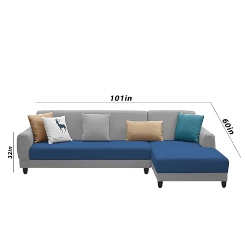 Image of Kraven RHS 6 Seater L Shape Sofa Set for Living Room (Blue Grey Fabric) Premium Fabric Sofa