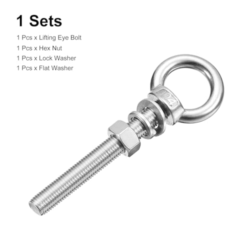 Image of uxcell Lifting Eye Bolt, 1 Set M14 x 120mm Eye Bolt with Nut Washer 304 Stainless Steel Shoulder Lifting Ring Eye Bolt for Hanging Item