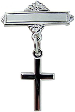 Rhodium Plated Baby Bar Pin with Sterling Silver Cross Charm, 11/16 Inch