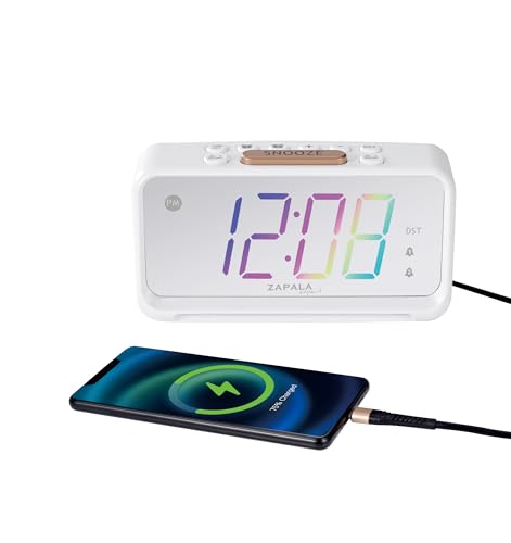 ZAPALA expert Mulitcolor Alarm Clock for Bedroom, 2 Alarms Loud LED Big Display Plug in Simple Basic Digital Clock with USB Charging Port, Adjustable Volume, Dimmable, Snooze for Deep Sleepers Kids