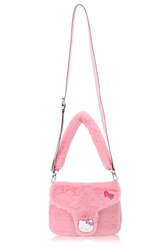 Sanrio Hello Kitty Handbag for Women | Faux Fur Purse with Saffiano Trim | Cute Hello Kitty Shoulder Bag, Crossbody Tote Bag, or Small Travel Purse | Ages 3+3