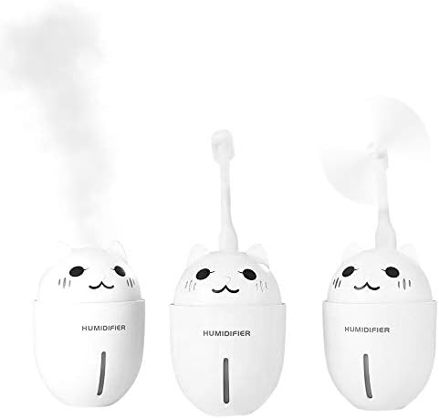 Inncen Humidifier Mist Fan 3 in 1 Cool Mist Humidifier for Bedroom Living Room with LED Light USB Portable Fan Atmosphere Night Lights-White