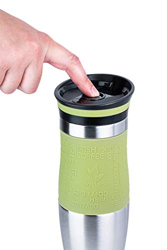 WELLGRO Vaso térmico de 400 ml + 1 tapa extra – Acero inoxidable – Mango de silicona suave al tacto – libre de BPA… - Imagen 5