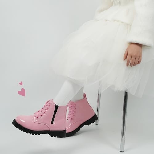 JABASIC Girls Ankle Boots Side Zipper Lace Up Work Boot Combat Booties for Little/Big Kids3