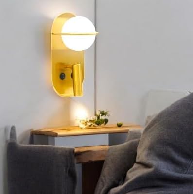 Image of Modern Gold LED Wall Lamp with Adjustable Spotlight Versatile Lighting for Living Room, Bedroom & Bedside|Cool White, Warm White, Natural White|Gold