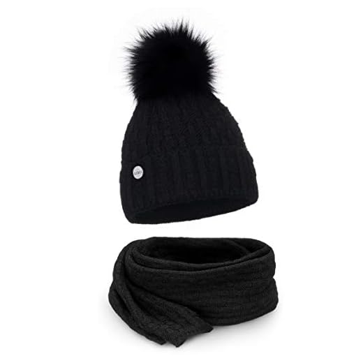 ELIMELI Mössa och halsduk damer vinter varm stickad mössa vintermössa dam med tofs vinterset stickad mössa dam för vinter mössa halsduk set dam, svart, En storlek