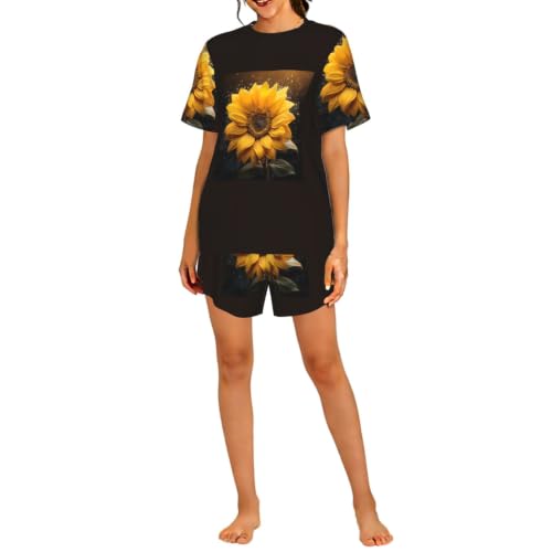 Pyjama court femme tournesol : ensemble short en tissu respirant pour la maison