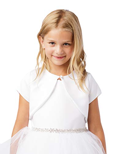 Girl's White Satin Organza Short Sleeve First Communion Flower Girl Bolero Shrug Jacket Size 2-162