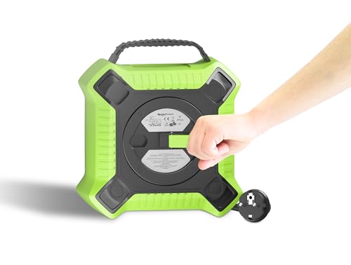 Miniatura 6 de Mutecpower Alargadera 10 Metros Ip44 Enrollacables 10m Enrollador De Cable Para Exteriores Con 4 Tomas Schuko De Corriente Protegidas, Alargador H05rr-F 3g1,5 Negro Verde