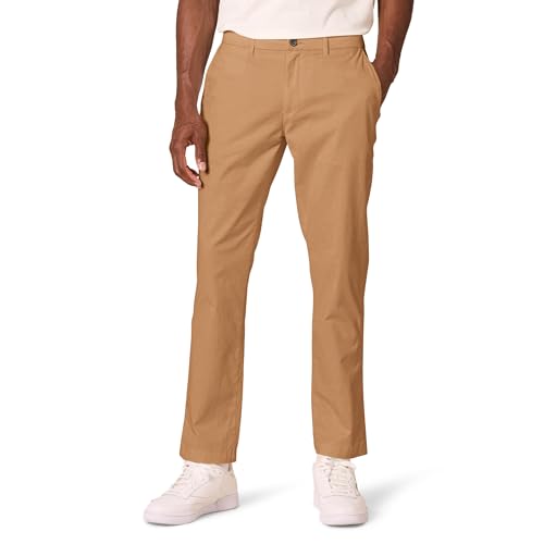 Amazon Essentials Pantaloni Chino Elasticizzati Comodi Effetto Slavato, Vestibilità Atletica Uomo, Marrone Kaki, 33W / 34L