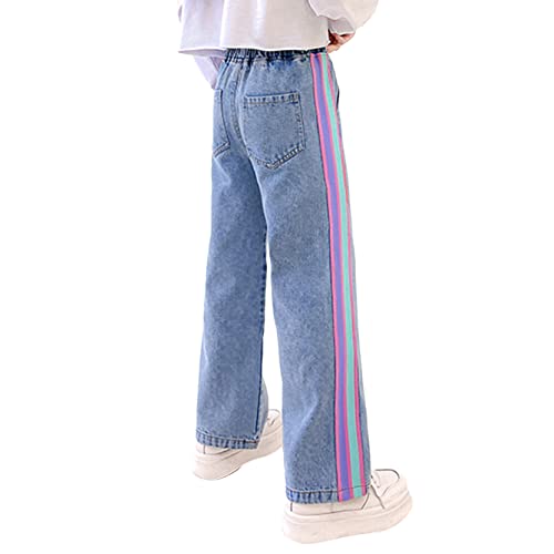 Kids Girls Casual Loose Jeans Youth High Waist Contrast Color Straight Leg Denim Pants Fashion Patch Harem Trousers2