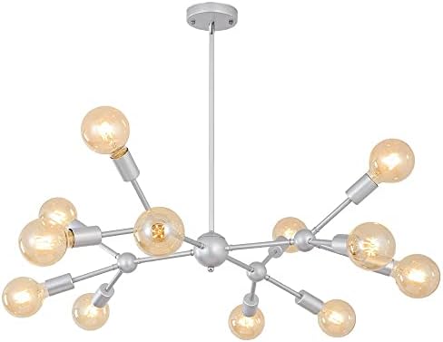 TEMINBU Modern Sputnik Chandeliers, Industrial 12-Light Chandelier Light Fixture, Metal Pendant Lighting for Living Room Bedroom Dining Room Stair Kitchen Island(Chrome)