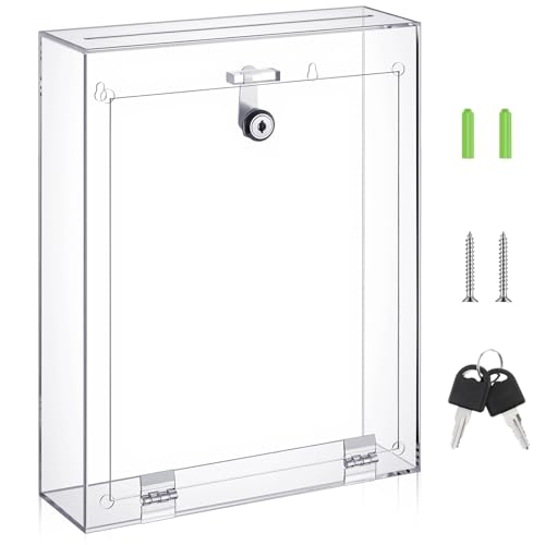 Juexica Large Clear Acrylic Donation Box with Lock, 10"L X 3"w X 13"h