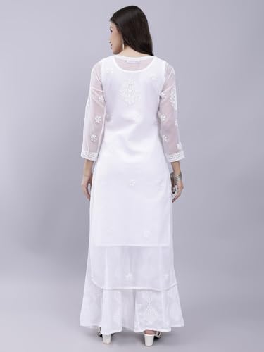 Image of Seva Chikan Hand Embroidered Lucknowi Chikankari Georgette Kurta with Inner Slip for Women SCL4431