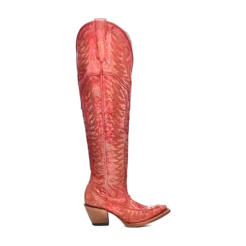 CORRAL Women's Embroidery Tall Top Urban Outdoor Western Cowgirl Style Above-the-Knee Pointed J Toe Cowhide Leather Boots3