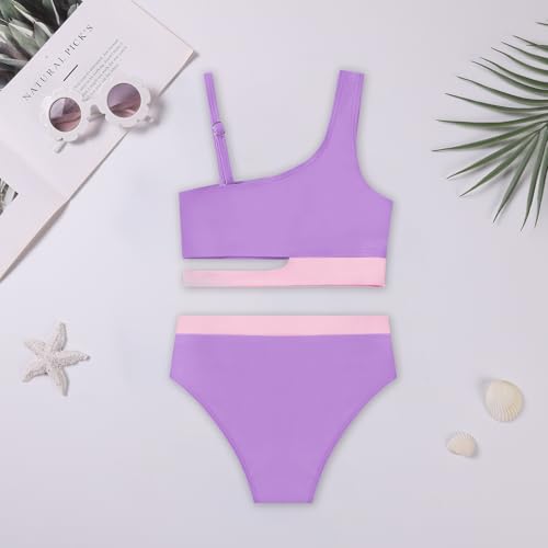 Image of Girls 2 Piece Bathing Suits Kids Color-Blocking High Waist Bikini Set Teen Swimsuit Beach Swimwear for 3-16 Years