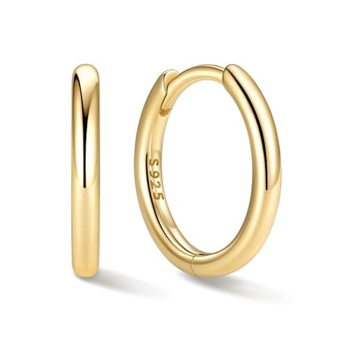 ChicSilver Sterling Silver Hoop Earrings for Women Hypoallergenic 925 Sterling Silver Huggie Earrings for Women Dainty Earring (8/10/12/14/16/18/20MM) 10MM Gold