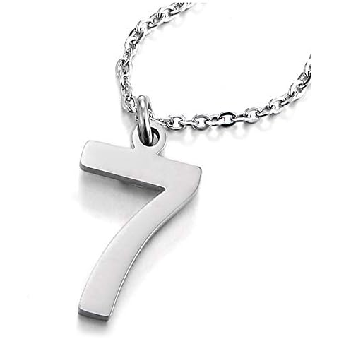 Womens Mens Stainless Steel Arabic Numerals Number 7 Pendant Necklace with Adjustable Rope Chain Cover