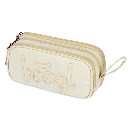 Trousse à crayons beige Baagl à 3 compartiments pour enfants et ados