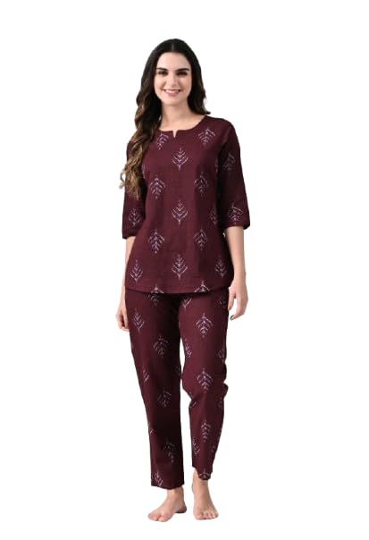 Women Women's Printed Cotton Night Wear Top and Bottom Night Suit Set