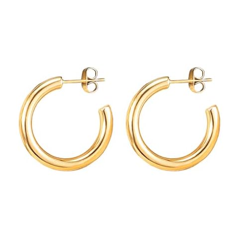 Lettarius Gold Hoop Earrings Dainty Huggie Solid Hoop Earring for Women Round Chunky Hoops Stainless Steel Trendy Jewelry Cover