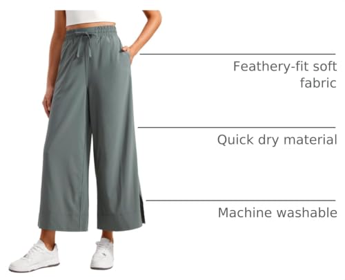Image of CRZ YOGA Lightweight Wide Leg Crop Pants 25 inch | Casual, Travel, Comfy, Soft, Split, Loose Fit, Pockets, for Women
