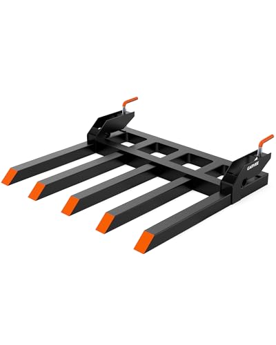 Garvee Clamp on Debris Forks Fit 48 in Bucket 2500 LBS Capacity Heavy Duty 5 Fork Tines Clamp-on Pallet Forks Tractor Bucket Forks for Skid Steer Loader Tractor