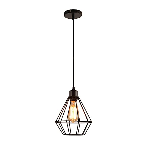 Lámpara colgante con jaula de metal industrial y casquillo E27 para bombilla LED