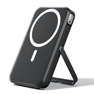 LENUTO for Magsafe Battery Pack 10000mAh Power Bank with Foldable Stand Portable Charger,PD 22.5W Fast Charge,Travel Essential Wireless Charger for iPhone 16/15/14/13/12 SeriesâBlack