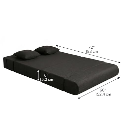Image of Foldable Four Seater Sofa Bed 6 X 6 Ft Jute Fabric Washable Cover Sofa Cum Bed with Cushions Convertible Sofa Bed for Home (Black Color - Pre-Assembled)