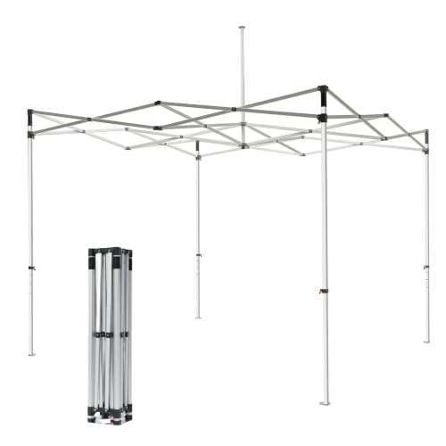 10x10 FT Pop-Up Canopy Frame, Heavy-Duty Aluminum,Silver Square Aluminum Frame 3 Adjustable Heights, Silver, for Outdoor Events and Markets