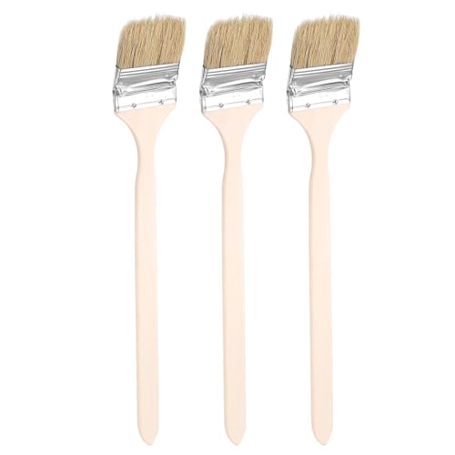 sourcing map 3pcs Bent Radiator Paint Brush 2.5 Width Curved Wall Paint Soft Bristle Brushes with Long Wood Handle for DIY Paint Flat Art Furniture Cabinet Fences Deck Wall Trim, Brown