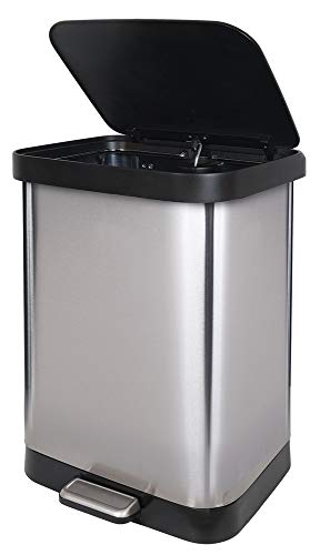 Glad GLD-74506 Stainless Steel Step Trash Can with Clorox Odor Protection | Large Metal Kitchen Garbage Bin with Soft Close Lid, Foot Pedal and Waste Bag Roll Holder, 13 Gallon
