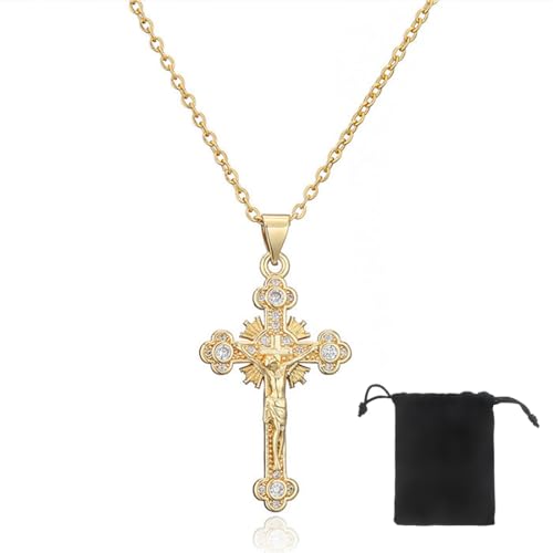 VJUYSW Collier Croix Femme, Pendentif Croix Chrétienne, Hypoallergénique Chaîne Plaquée Or 18 Carats, Cadeau Bijoux pour Femmes