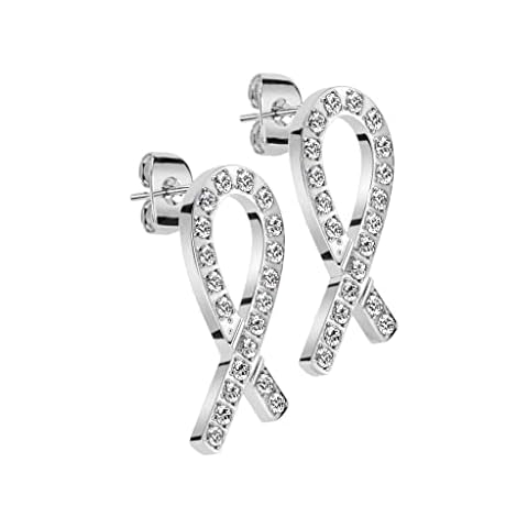 beyoutifulthings 1 Pair Women's Ear Studs Cubic Zirconia Bow Clear Surgical Steel Ear Rings Ear Pendant Earrings Silver Gold, 316L surgical steel Cover