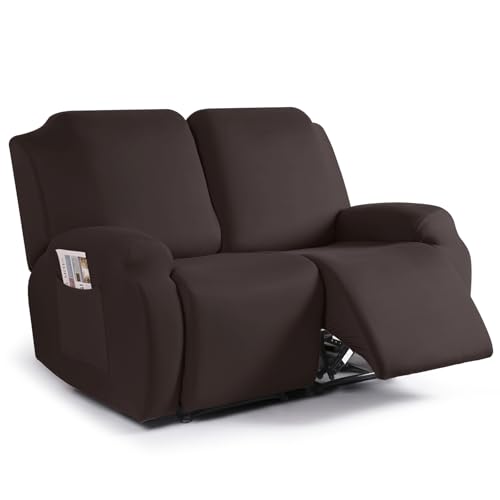 Image of TAOCOCO Recliner Loveseat Covers Stretch Sofa Covers for 2 Seat Large Reclining Couch, 2 Pieces Reclining Loveseat Covers Soft Washable Furniture Protector with Pocket (2 Seater Oversized, Coffee)