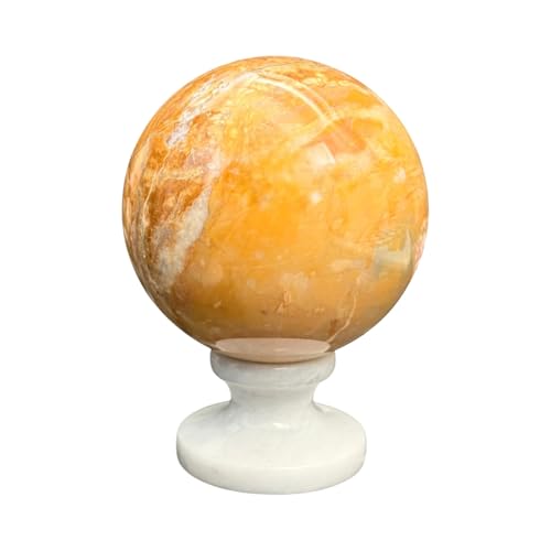 Bola de mármol amarillo siena de 10 cm con soporte artesanal CBAM 2