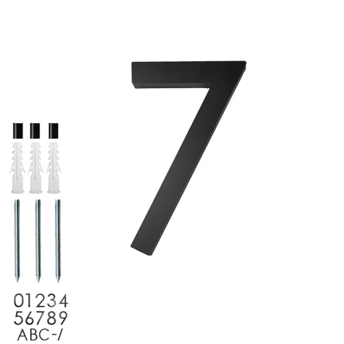roslyong Floating House Number 5 Inch, Modern Outdoor Address Sign, Acrylic Solid Address Numbers with Nail Kit, Black Address Number 7