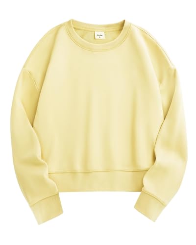 Stelle Cropped Sweatshirts for Women Cotton Long Sleeve Crop Tops Crewneck Pullover Oversized Sweater(Pina Colada Small