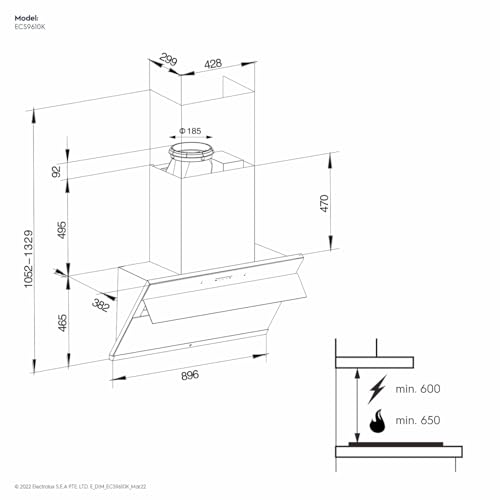 Image of Electrolux 90cm Slope Chimney for up to 440 sqft Kitchen, Filter-Free, PowerBoost, UltimateTaste 500, Stainless Steel, ECS9610K