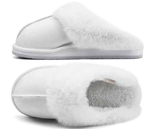 Image of KuaiLu Womens Cozy Memory Foam Slippers Ladies Fuzzy Faux Fur Lined Warm Arch Support House Shoes Slip on Comfy Winter Scuff Indoor Outdoor Rubber Hard Sole