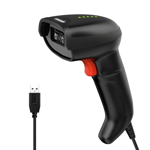 Symcode USB Barcode Scanner Handheld Wired Automatic Bar Code Scanner with Long USB Cable for Mobile...