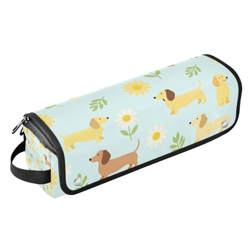 Bolsa para herramienta de cabello con protector resistente al calor y resistente al agua para planchas, rizadores, alisadores, organizador portátil con diseño de perro dachshund azul verdoso miniatura 1