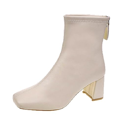Bottines d'automne et d'hiver simples de couleur unie tendance confortables à bout carré talon carré fermeture éclair à l'arrière bottes pour femmes à...
