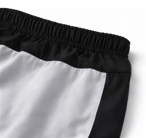 Image of Men's Athletic Shorts, Black and Grey Color Block Sports Shorts with Elastic Waistband