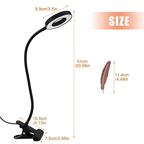 Emvanv Led Clip On Light Reading Light, 10 Dimmable Brightness Gooseneck Clamp Desk Ring Light With Metal Bookmark For Reading Makeup Bedside (Size:lamp+Bookmark) #TOP4