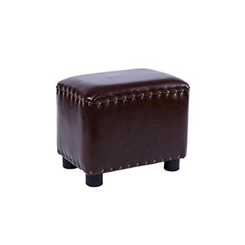 Banc à Chaussures et Petit Tabouret Bas en Cuir Café