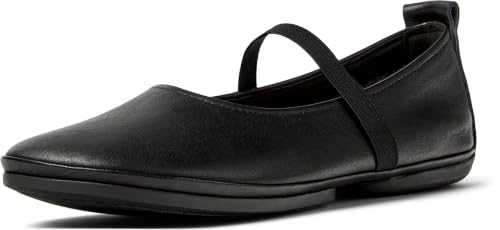 Camper Right Leather Ballerina Flats for Women - Ultra-Comfortable Mary Jane Womens Shoes with Soft EVA Footbeds and Flexible Rubber Outsoles Black 002-38 EU / 7.5 US